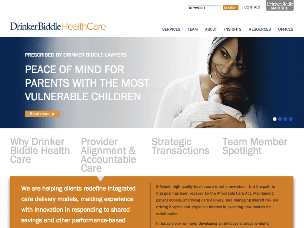 Drinker Biddle HealthCare Website Page