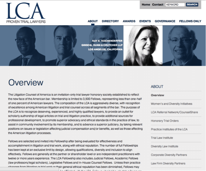 LCA Litigation Counsel of America Overview page