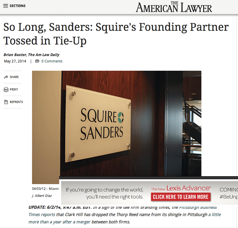 So Long, Sanders  Squire's Founding Partner Tossed in Tie-Up   The American Lawyer