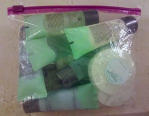 Donating hotel toiletries to women’s shelters.