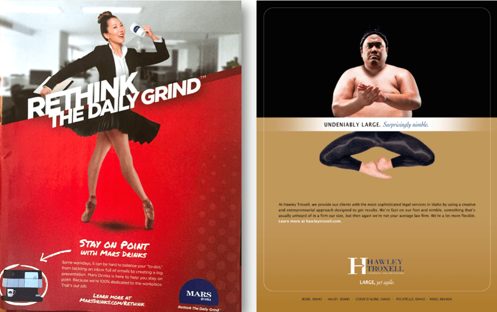 Two Similar Ads: Law Firm vs. Coffee Maker.