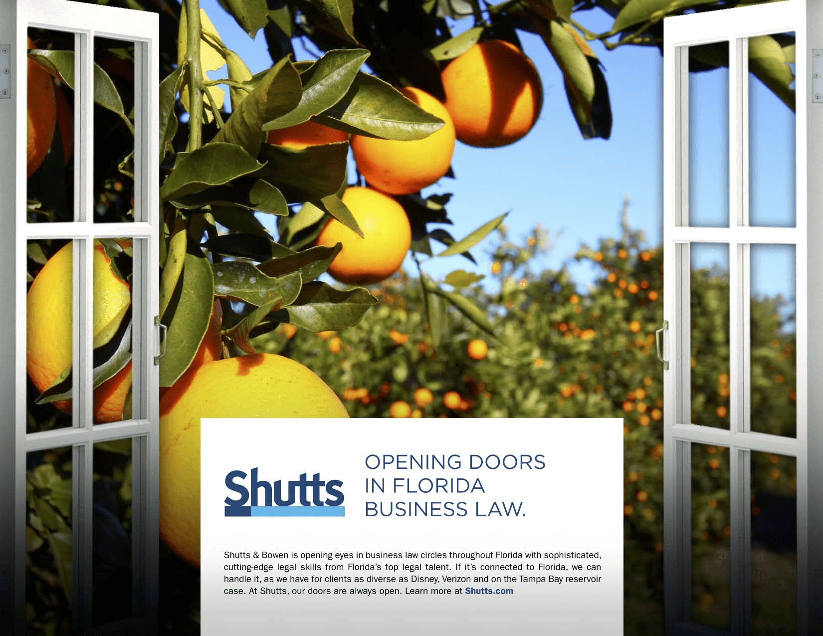 An image showing a screenshot of the home page design for Shutts & Bowen