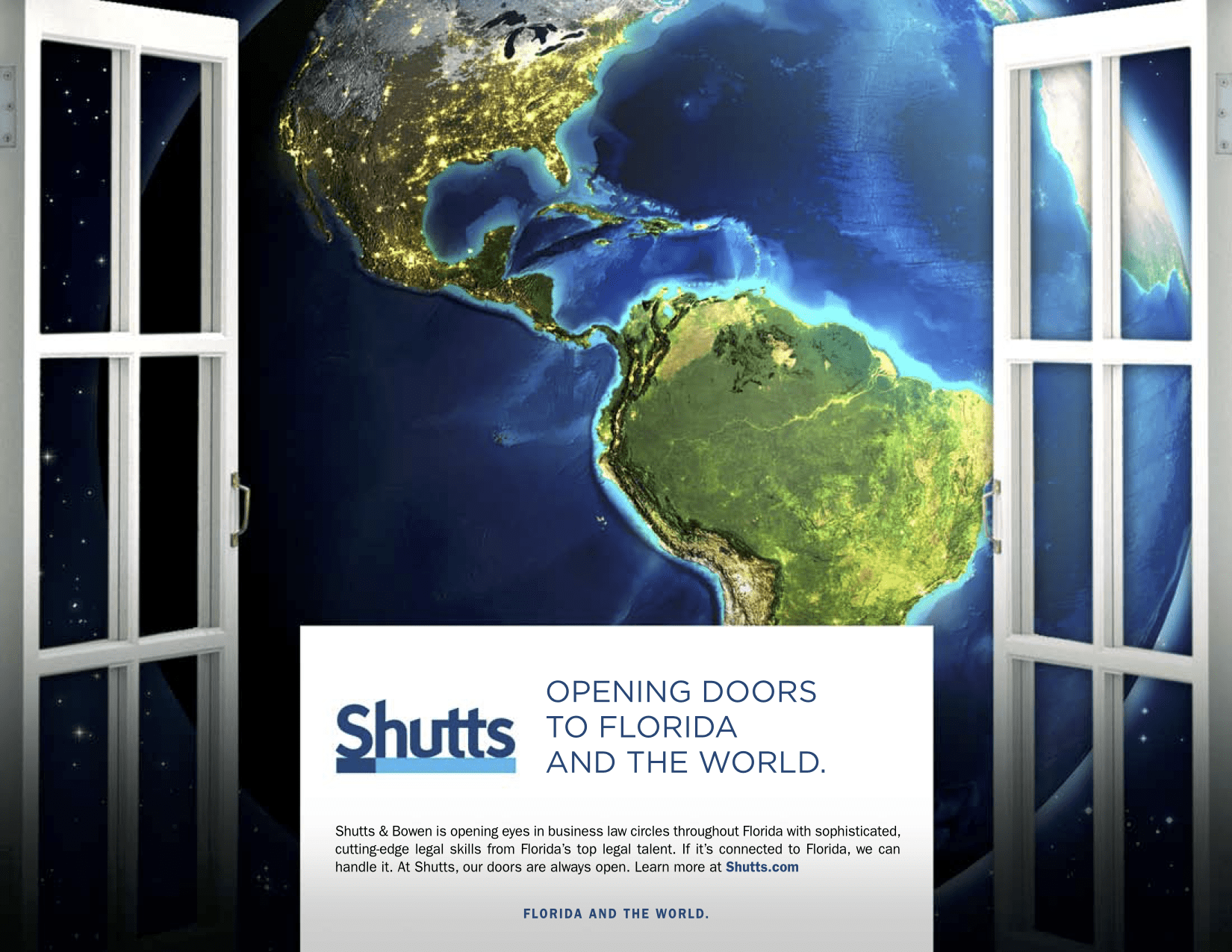 An image showing a screenshot of the home page design for Shutts & Bowen