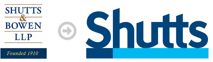 Image showing a before and after of Shutts and Bowen's logos